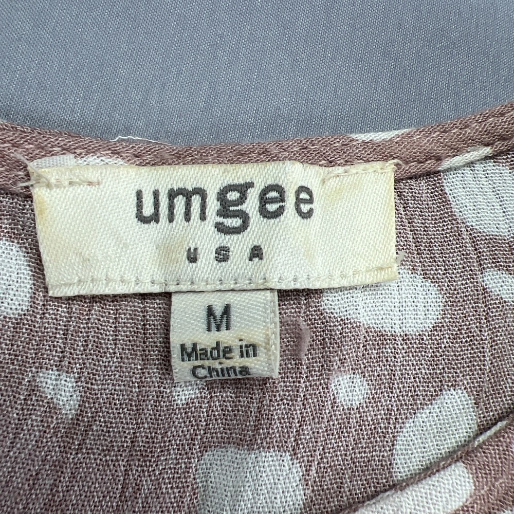 Umgee Shift Dress Womens Medium Dusty Pink White Organic Spot Print Frayed Trim - Picture 5 of 9
